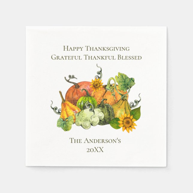 Personalised Thanksgiving Fall Autumn Pumpkins  Napkin (Front)