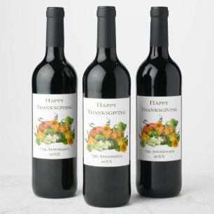 Personalised Thanksgiving Fall Autumn Pumpkins  Wine Label