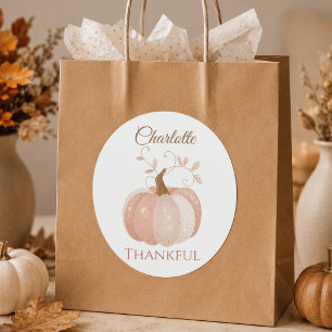 Personalised Thanksgiving – Fall Pumpkin Thankful Classic Round Sticker
