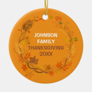Personalised Thanksgiving Family Autumn Wreath Ceramic Tree Decoration