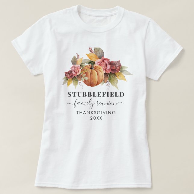 Personalised Thanksgiving Family Reunion Pumpkin T-Shirt (Design Front)