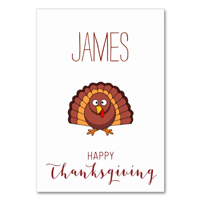 Personalised Thanksgiving Place Cards With Turkey (Front)