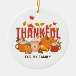 Personalised Thanksgiving Pumpkin THANKFUL Family Ceramic Tree Decoration