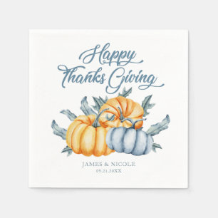Personalised Thanksgiving pumpkin watercolor Napkin