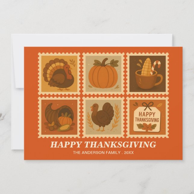 Personalised Thanksgiving Stamp Collage Greeting C Holiday Card (Front)