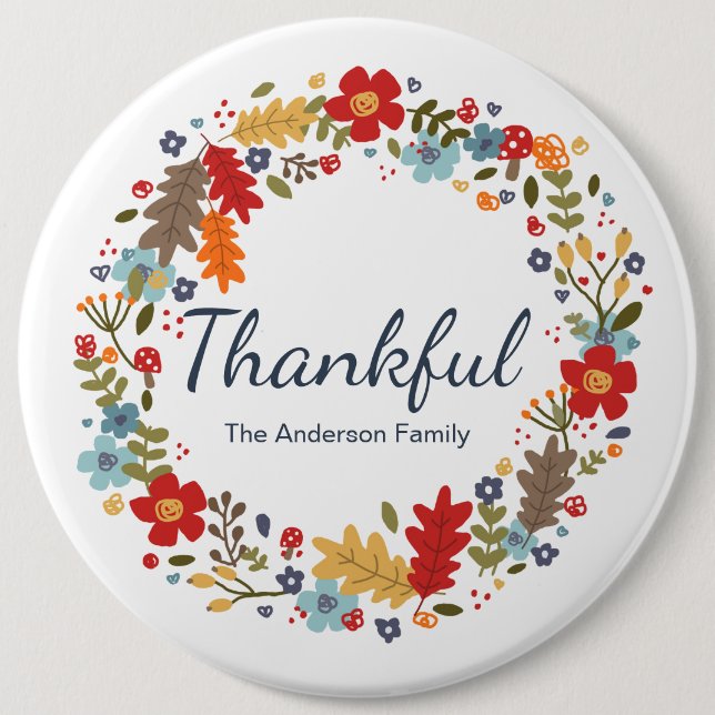 Personalised Thanksgiving Thankful Fall  6 Cm Round Badge (Front)