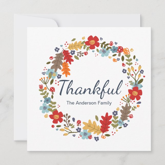 Personalised Thanksgiving Thankful Fall Flat Card (Front)