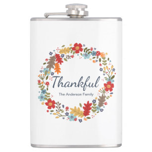 Personalised Thanksgiving Thankful Fall  Hip Flask