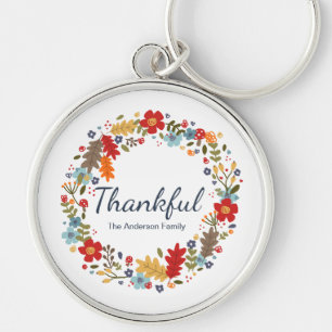 Personalised Thanksgiving Thankful Fall  Key Ring