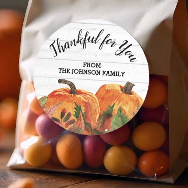 Personalised Thanksgiving Thankful for You Classic Round Sticker (Personalized Thankful for You Sticker)