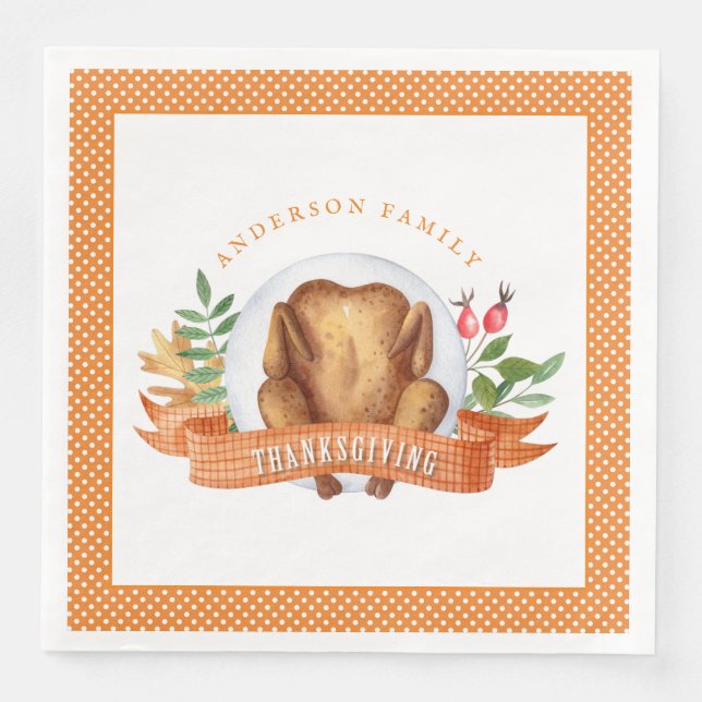 Personalised Thanksgiving Turkey Dinner Napkin (Front)