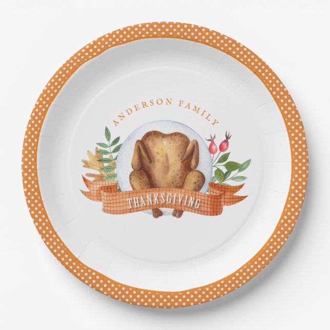 Personalised Thanksgiving Turkey Dinner  Paper Pla Paper Plate (Front)