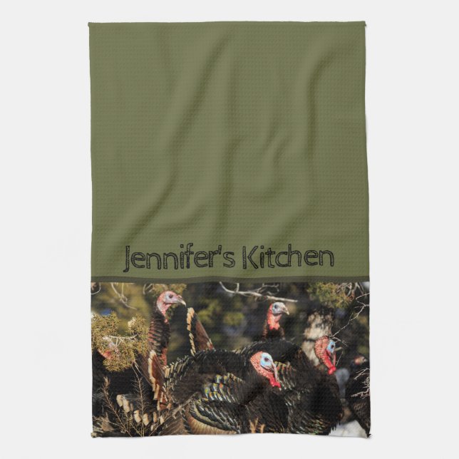 Personalised Thanksgiving Turkey Green Tea Towel (Vertical)