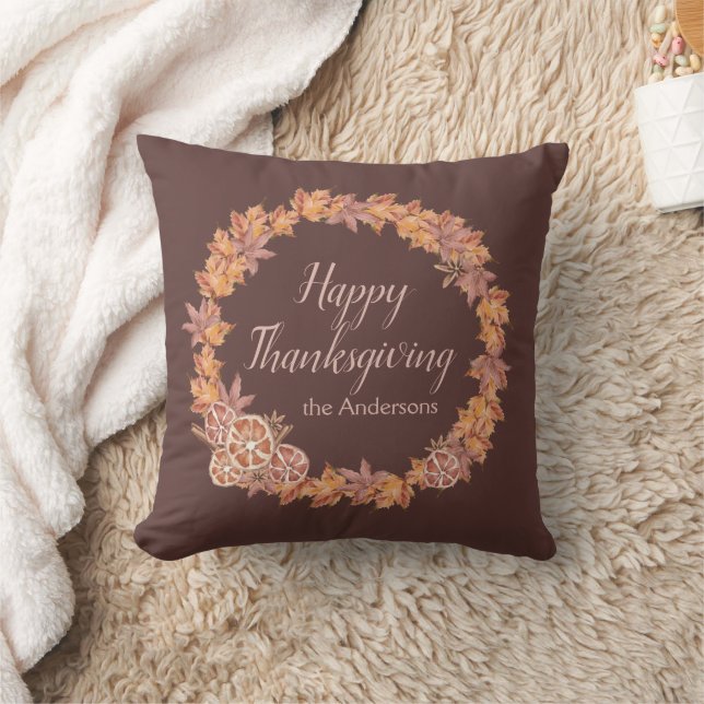 Personalised Thanksgiving | Watercolor Fall Leaves Cushion (Blanket)