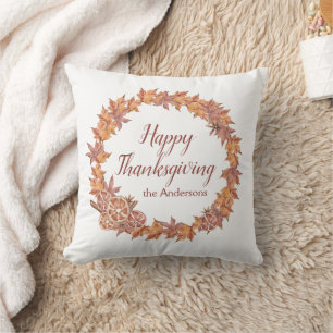 Personalised Thanksgiving Watercolor Fall Leaves Cushion
