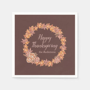 Personalised Thanksgiving Watercolor Fall Leaves Napkin