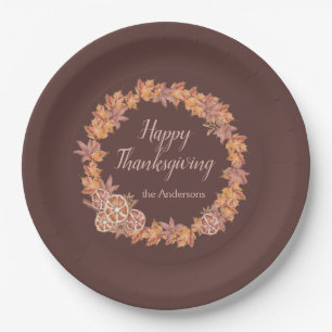 Personalised Thanksgiving   Watercolor Fall Leaves Paper Plate