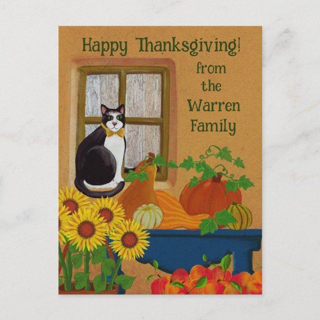 Personalised Thanksgiving with Cat Garden Flag Postcard (Front)