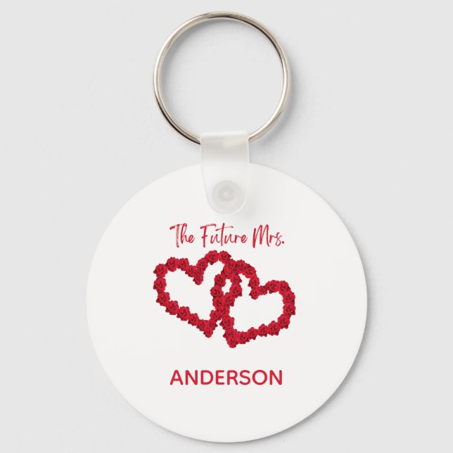 Personalised The Future Mrs. Engagement Gift Roses Key Ring (Front)