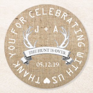 Personalised The Hunt is Over Wedding Favour Round Paper Coaster