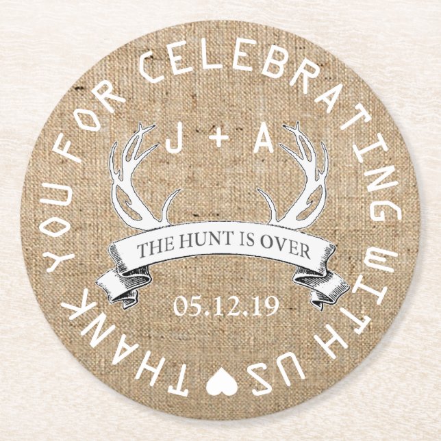 Personalised The Hunt is Over Wedding Favour Round Paper Coaster (Front)