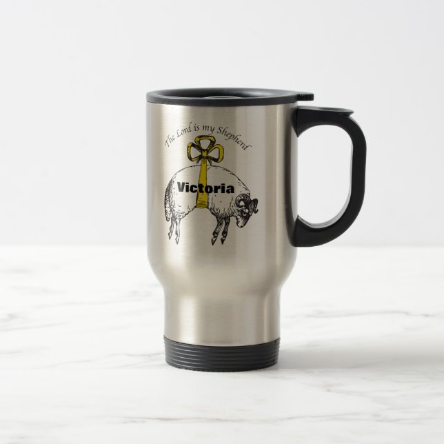 Personalised The LORD is my shepherd Psalm 23 Travel Mug (Right)