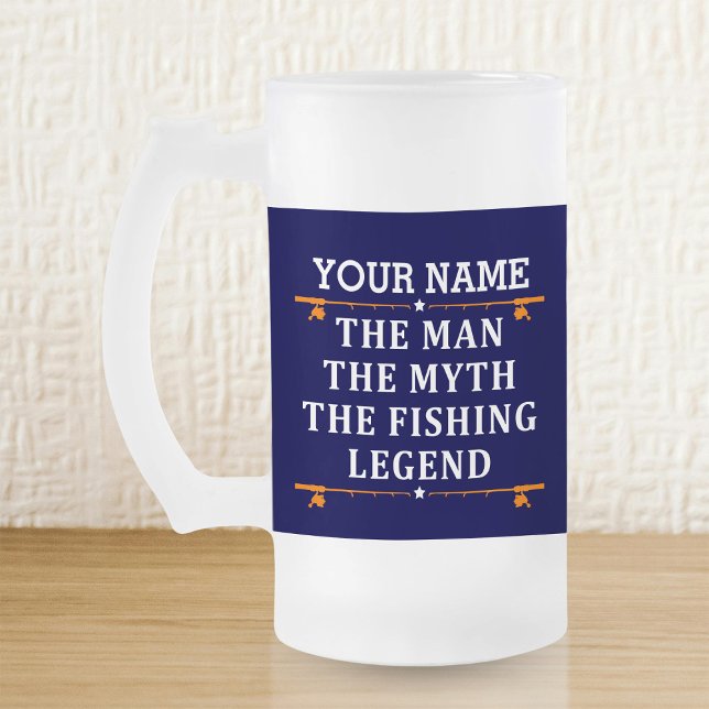 Personalised The Man The Myth The Fishing Legend Frosted Glass Beer Mug (Creator Uploaded)