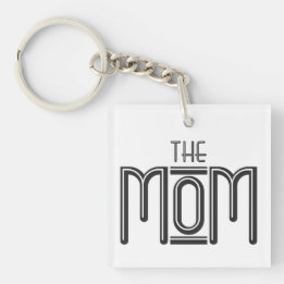 Personalised THE Mum Simple Black White Text Key Ring