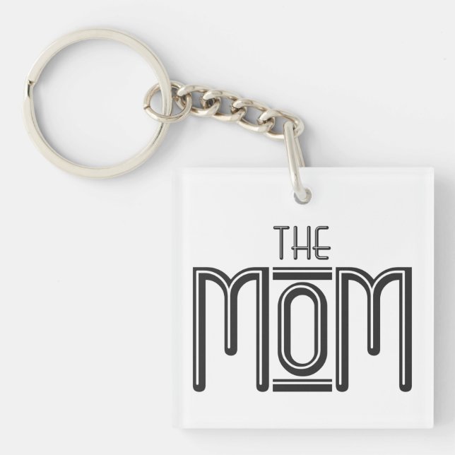 Personalised THE Mum Simple Black White Text  Key Ring (Front)