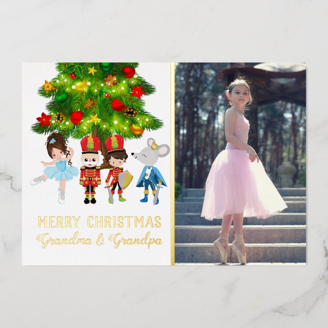 Personalised The Nutcracker Ballet Christmas Foil Holiday Card (Front)