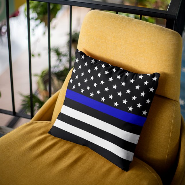Personalised Thin Blue Line American Flag Cushion (Creator Uploaded)