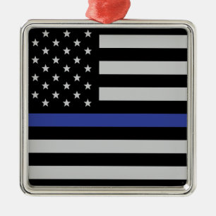 Personalised Thin Blue Line American Flag Metal Tree Decoration