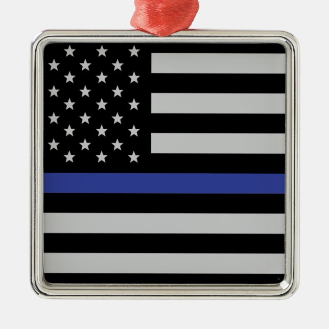 Personalised Thin Blue Line American Flag Metal Tree Decoration (Front)