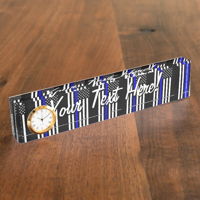 Personalised Thin Blue Line American Flag Nameplate (Side)