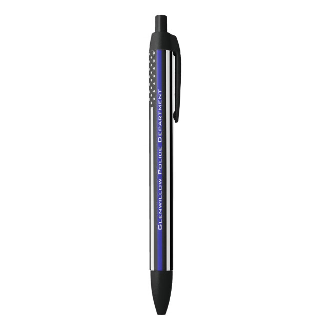 Personalised Thin Blue Line Flag Black Ink Pen (Bottom (Vertical))