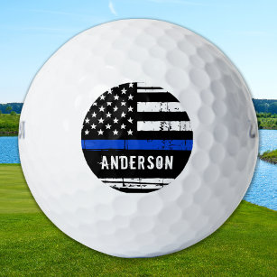 Personalised Thin Blue Line Flag Police Officer Golf Balls