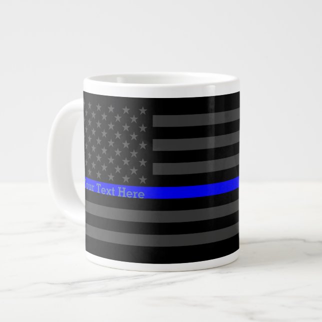 Personalised Thin Blue Line Grey US Flag Design Large Coffee Mug (Front Left)