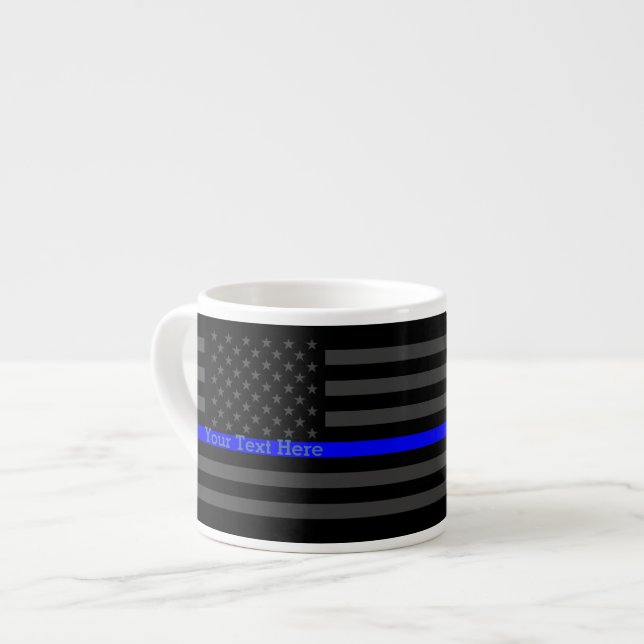 Personalised Thin Blue Line Grey US Flag Gift Espresso Cup (Front Left)