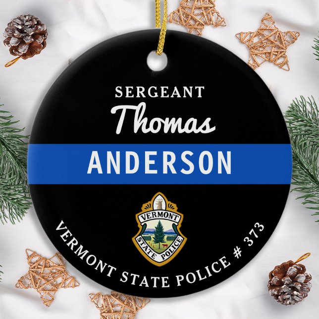 Personalised Thin Blue Line Logo Police Officer Ceramic Tree Decoration (Creator Uploaded)