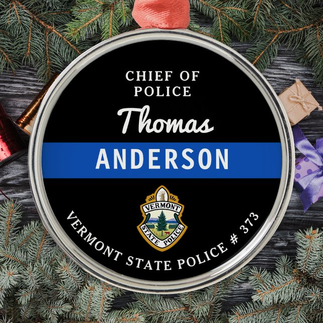 Personalised Thin Blue Line Logo Police Officer Metal Tree Decoration (Creator Uploaded)