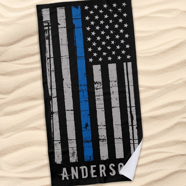 Personalised Thin Blue Line Police Beach Towel (Creator Uploaded)