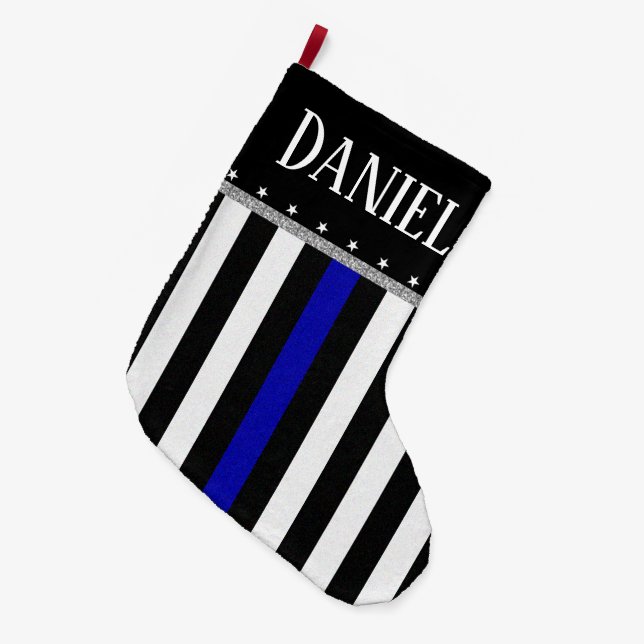Personalised Thin Blue Line Police Flag Large Christmas Stocking (Front (Hanging))