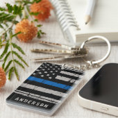 Personalised Thin Blue Line Police Key Ring (Front Right)
