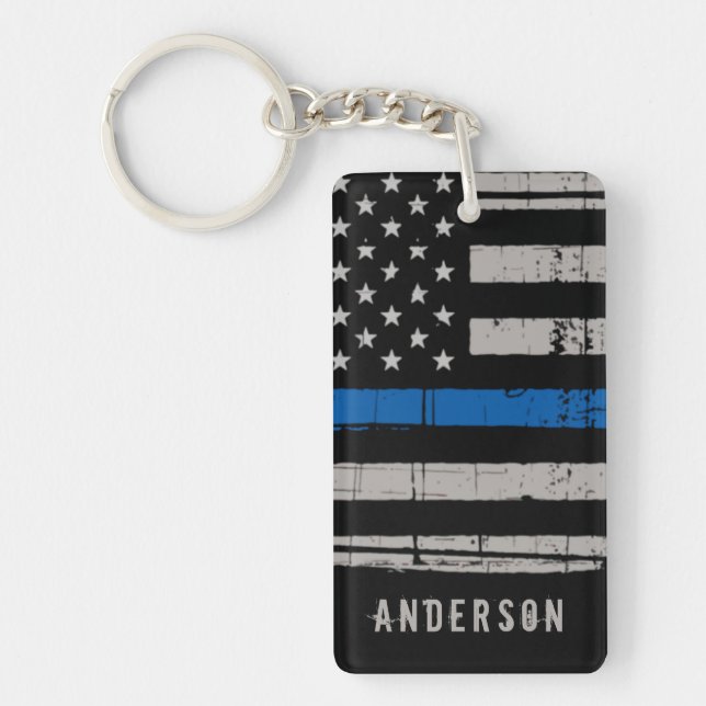 Personalised Thin Blue Line Police Key Ring (Front)