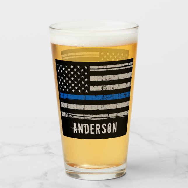 Personalised Thin Blue Line Police Officer Beer Glass (Front Filled)