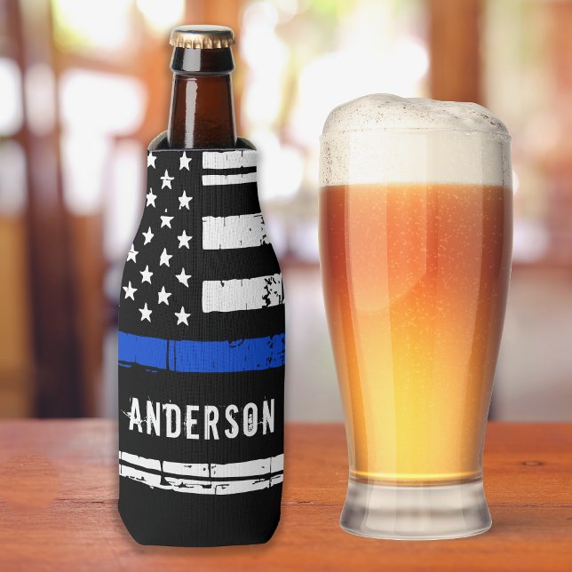 Personalised Thin Blue Line Police Officer Bottle Cooler (Creator Uploaded)