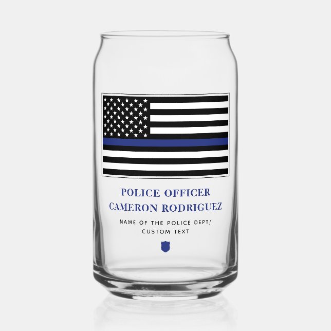 Personalised Thin Blue Line Police Officer Flag Can Glass (Front)