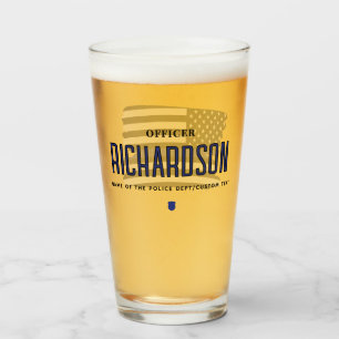 Personalised Thin Blue Line Police Officer Flag Glass