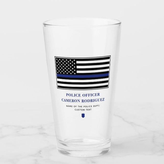 Personalised Thin Blue Line Police Officer Flag Glass (Front)