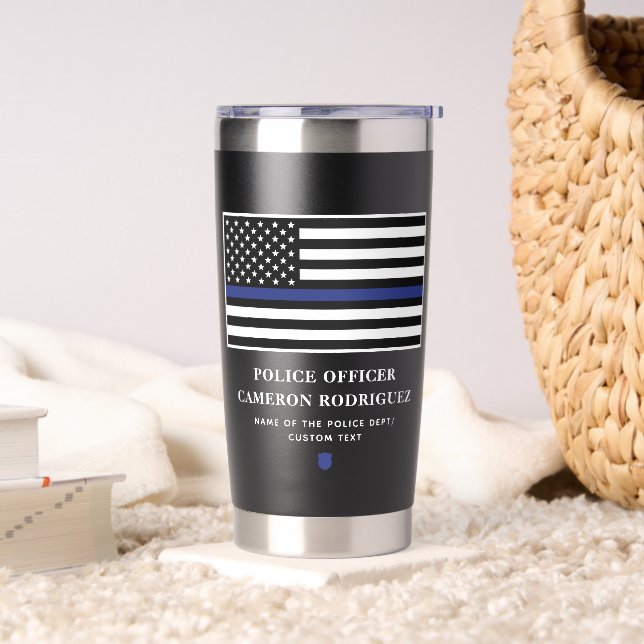 Personalised Thin Blue Line Police Officer Flag Insulated Tumbler (Living Room)